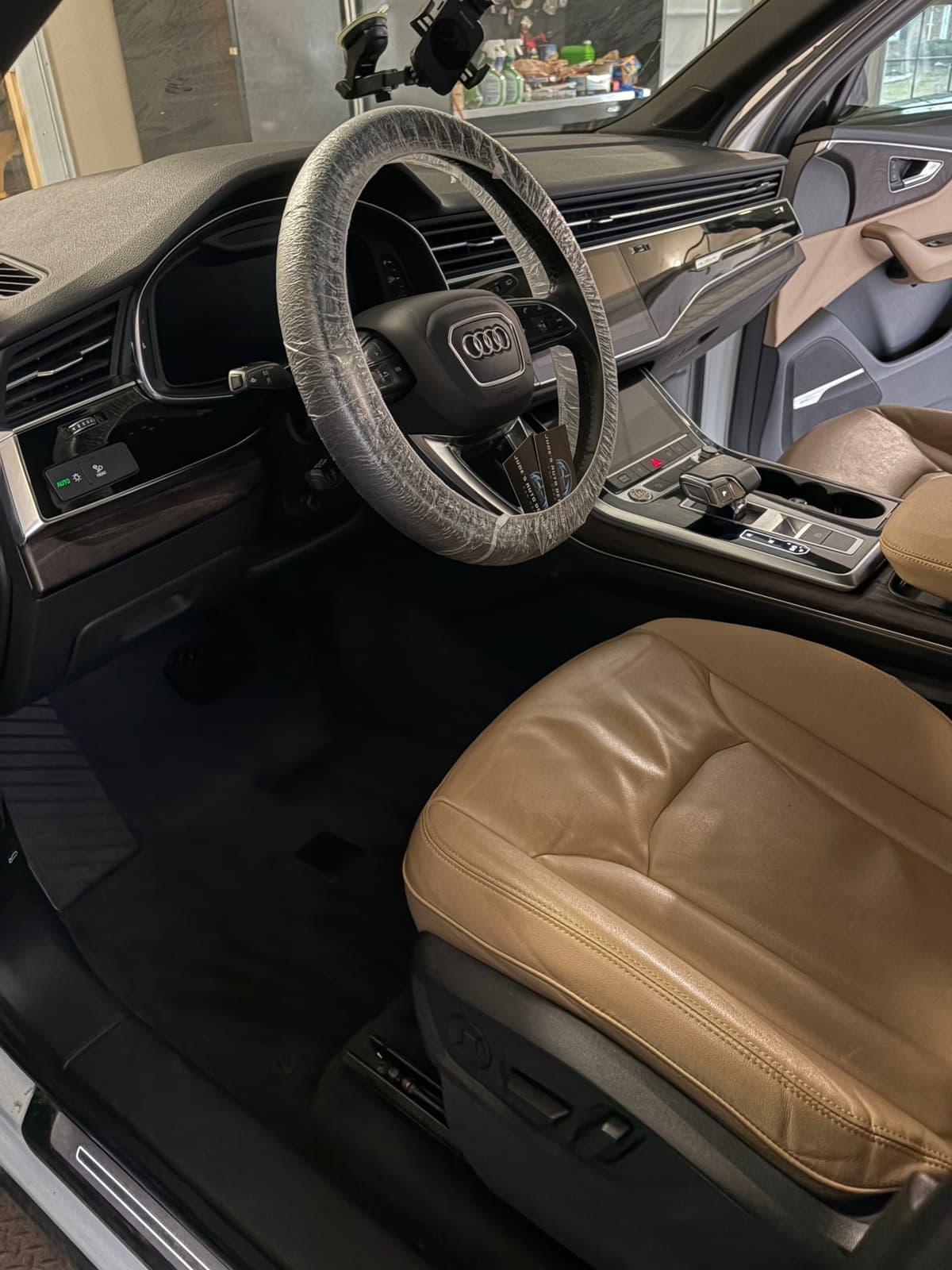 Audi Q7 tan leather interior after a detail